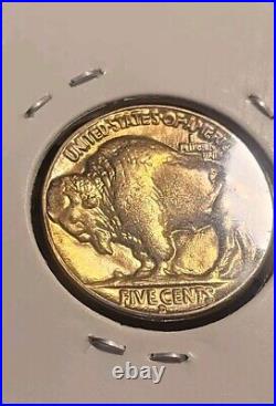 1935 D Buffalo nickel 5C with beautiful golden album toning FULL HORN