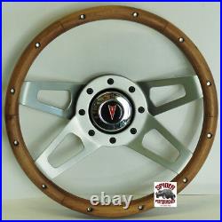 1969-1993 Pontiac steering wheel 13 1/2 WALNUT WOOD with rivets 4 silver spokes