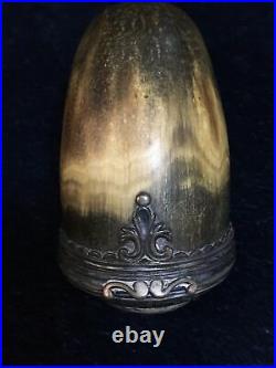 19th Century SCOTTISH RAM'S HORN SNUFF MULL SILVER Decorated Top with Stone