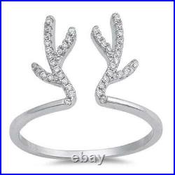 1Ct Round Lab-Created Moissanite Deer Antler Horns Party Ring Gold Plated