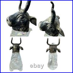 1st Century AD Roman Ancient Rock Crystal Stone Cow With Silver Head With horn