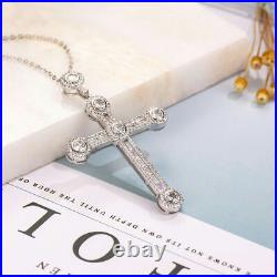 2.90CT Diamond Cross Pendant Necklace 14K White Gold Finish With Free Chain