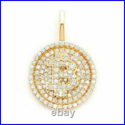 2 CT Round Cut VVS1 Diamond Bitcoin Pendant With Chain 14K Yellow Gold Over