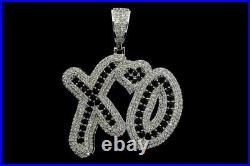 2 CT XO Gang White And Black Diamond Pendant With Chain 14K White Gold Finish