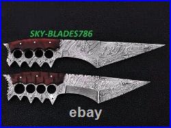 2 Pcs Handmade 12 Damascus Steel Hunting Tracker/bowie Knife With Sheath
