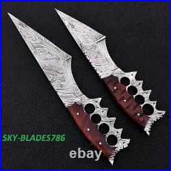 2 Pcs Handmade 12 Damascus Steel Hunting Tracker/bowie Knife With Sheath