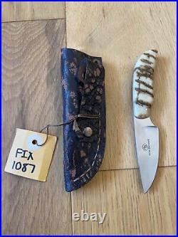 2015 Arno Bernard White 1087 Fixed Blade Knife with White Sheep Horn Handle