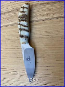 2015 Arno Bernard White 1087 Fixed Blade Knife with White Sheep Horn Handle