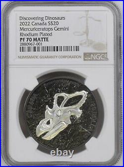 2022 $20 1oz Canada Mercury's Horned Face Rhodium Ngc Pf70 Matte Silver Proof