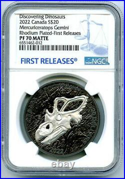 2022 $20 1oz Canada Mercury's Horned Face Rhodium Ngc Pf70 Matte Silver Proof Fr