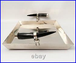 20th Century Contemporary Metal Tray With Black Horn Handles