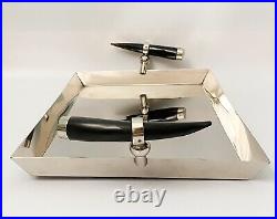 20th Century Contemporary Metal Tray With Black Horn Handles