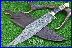 21 Custom Handmade Damascus Steel Hunting Knife Large Bowie Knife Stag Handle