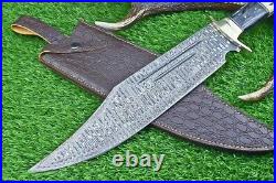 21 Custom Handmade Damascus Steel Hunting Knife Large Bowie Knife Stag Handle