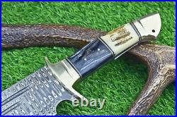 21 Custom Handmade Damascus Steel Hunting Knife Large Bowie Knife Stag Handle