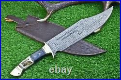 21 Custom Handmade Damascus Steel Hunting Knife Large Bowie Knife Stag Handle