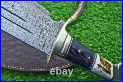 21 Custom Handmade Damascus Steel Hunting Knife Large Bowie Knife Stag Handle