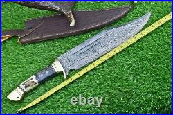 21 Custom Handmade Damascus Steel Hunting Knife Large Bowie Knife Stag Handle