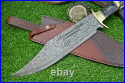 21 Custom Handmade Damascus Steel Hunting Knife Large Bowie Knife Stag Handle-7