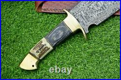 21 Custom Handmade Damascus Steel Hunting Knife Large Bowie Knife Stag Handle-7