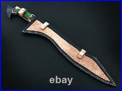 21 handmade hammered d2 steel sword STAG AND ACRYLIC handle with leather sheath