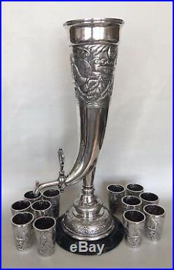 $225,000 FABERGE Russian 1890s Wine Horn-Form Urn With 12 Beakers Set 84 Silver