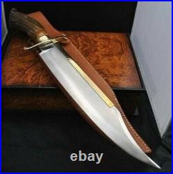 27 Custom Handmade Corbon Steel Bowie knife With Brass Guard & Stag Horn Handle