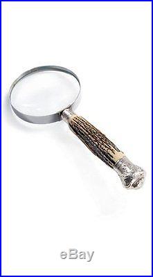 2X Magnifying Glass Silver Plated Horn With Antler Accent Handle
