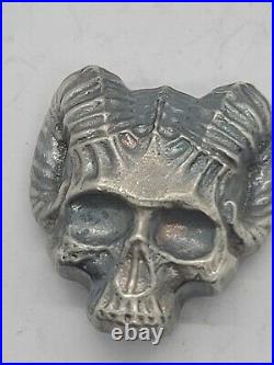 3.00 ozt hand poured. 999 silver. Skull with horns