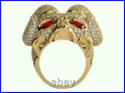 3.00CT Round Cut Real Moissanite Skull With Horns Ring 14K Yellow Gold Plated