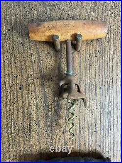 3 Antique Corkscrew Wine Bottle Opener Wood Horn Handle with Wall Display Board