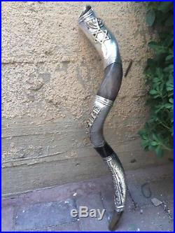 32 SILVER Plate Evangelist SHOFAR Kudu Horn WIth Star Of David Grafted In