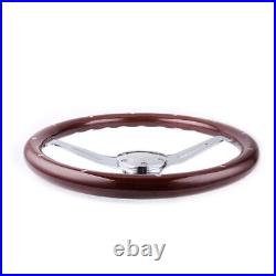 380mm 15 Inch 6 Hole Chrome Dark Steering Wheel Real Wood Riveted Grip + Horn