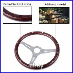 380mm 15 Inch 6 Hole Chrome Dark Steering Wheel Real Wood Riveted Grip + Horn