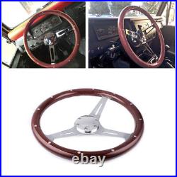 380mm 15 Inch 6 Hole Chrome Dark Steering Wheel Real Wood Riveted Grip + Horn