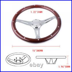 380mm 15inch Classic Steering Wheel Dark Stained Wood Grip with Rivets