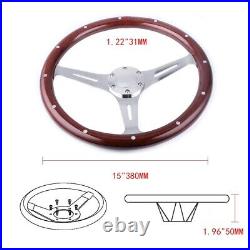 380mm 15inch Classic Steering Wheel Dark Stained Wood Grip with Rivets US