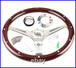 38CM Car Steering Wheel With Horn Kit Walnut Wood Grain Smooth Enamel Paint Coat