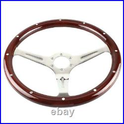 38CM Car Steering Wheel With Horn Kit Walnut Wood Grain Smooth Enamel Paint Coat