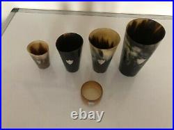 4 Scottish Cow Horn Beakers With Sterling Silver Shields & Similar Napkin Ring