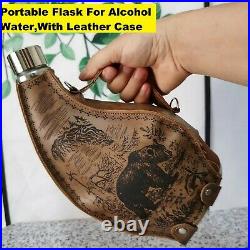 53 oz Portable Flask For Alcohol Water Horn Pot Big Capacity With Leather Case