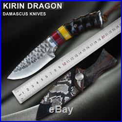 67 Layers Handmade Vg10 Damascus Steel Fixed Outdoor Hunting Knife With Sheath