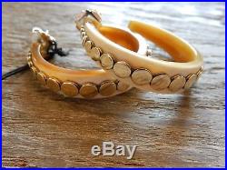 $695 New John Hardy 18K Gold and 925 silver Medium Hoop Dot Earring With Horn