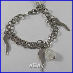 925 Rhodium Silver Bracelet With Cristal Transparent And Silver Horns