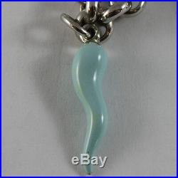 925 Rhodium Silver Bracelet With Horns Of Blue Glazed