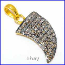 925 Sterling Silver Horn Pendent Studded With Natural Pave Diamond Jewelry