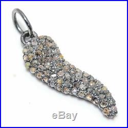 925 Sterling Silver Horn Pendent Studded With Natural Pave Diamond Jewelry ED