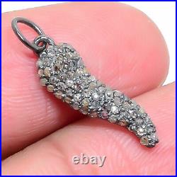 925 Sterling Silver Horn Pendent Studded With Natural Pave Diamond Jewelry HG
