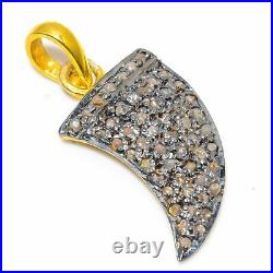 925 Sterling Silver Horn Pendent Studded With Natural Pave Diamond Jewelry SE