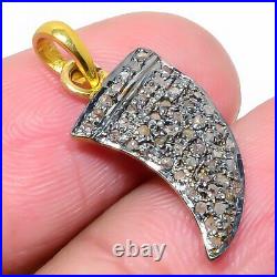 925 Sterling Silver Horn Pendent Studded With Natural Pave Diamond Jewelry SE